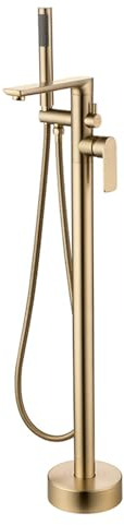 BiaoTeng Badewannenarmatur Freistehend Gebürstetes Gold 360° Drehung Bodenmontage Mit Handbrause Armatur FüR Freistehende Badewanne,Gebürstetes Gold