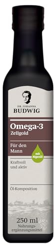 Dr. Budwig Premium Omega 3 Öl Vegan (250ml) - Zellgold für den Mann | Hochdosiertes natürliches DHA & EPA - Algenöl, Leinöl Bio & Sanddornöl Bio - hochdosiertes DHA & EPA - laborgeprüft - flüssig