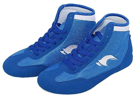 Bottes de Combat Antidérapantes pour Enfants, Boxe, Pieds Nus et Minimalistes, Fitness, Arts Martiaux, Sport, Bleu, 32 EU
