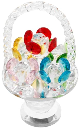 HOLIDYOYO Bunte Kristall-Rosen-Blumenkorb-Figuren Ornament Sammlerstücke Glas-Rosen-Blumen-Briefbeschwerer Romantisches Für Geburtstag Valentinstag Hochzeit