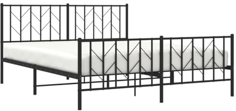 vidaXL Sängram med huvudgavel och fotgavel svart metall 160x200 cm, säng, metallsäng, metall sängram, sängar, metallsängar, metall sängramar, gästsäng