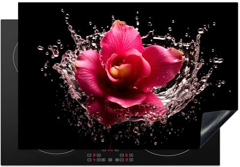 KitchenYeah© Copri Piano Cottura 77x51 cm Coprifornelli Tappetino per Induzione Fornello Tutto per la Cucina Fiori - Rosa - Acqua - Nero - Botanico - Natura