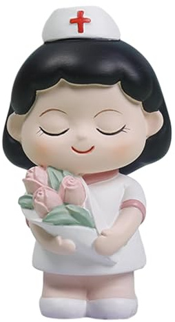Milageto Estatua de Enfermera, Figura de Ángel en Blanco, Regalo de la Semana de Enfermeras, Escultura de Resina Coleccionable, decoración para Tarta para, sosteniendo Flores
