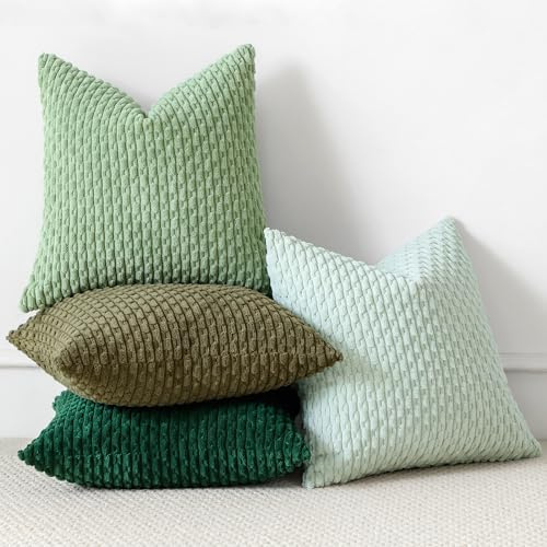 Sungeek 4er Set Kordsamt Kissenbezüge, Dekorativ Zierkissenbezüge Weich Kissenbezug Dekokissen Sofakissen Boho Deko Bezug Kissenhülle für Sofa Schlafzimmer Wohnzimmer (Grün, 40x40 cm)