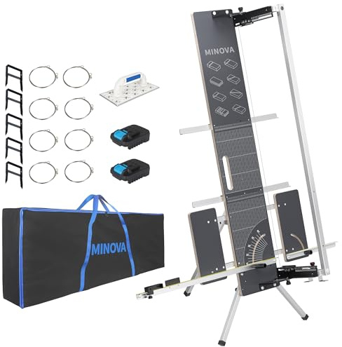 MINOVA Styroporschneider MODELL7 PROFI 1.300mm Komplettset inkl. 8 Schneidedrähte, 5 Styrogrips, Softbag, Gerüsthalterung, Schleifraspel + Batteriekonverter Geeignet für Bosch GBA AKKU (ohne AKKU)