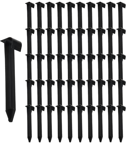 Estacas de Suelo de Plástico, 50 Piezas Clavijas de Tierra para El Sistema de Riego, Estacas para Tienda Picos de Ancla para Jardín Aire Libre Ribete de Césped Tiendas Campaña Terraza (Negro)