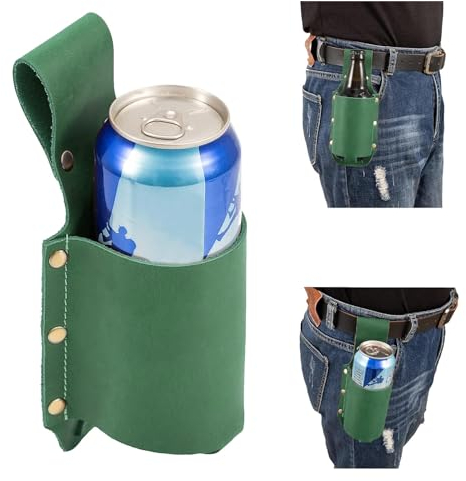 Cintura per birra, fondina in pelle, porta bottiglie di birra, supporto per cintura, regalo per uomini, festa del papà, Natale, per bevitori di birra/amanti della birra, accessori da viaggio (verde