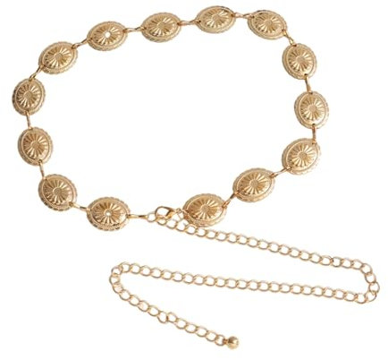 Difistik Women Chain Belt Belly Chain Gold Western Waist Belt,Cowgirl Outfit Accessories Daisy Belly Belts for Women,Country Vintage Adjustable Metal Chains Belts for Dresses Jeans Cowgirl