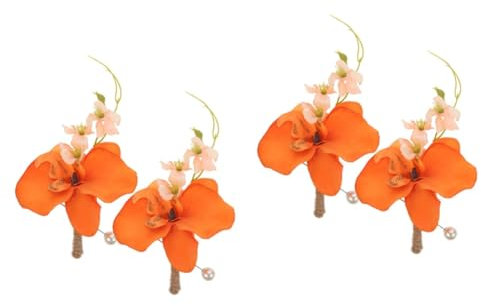 SOIMISS Bräutigam Accessoires Hochzeit 4 Stück Handgelenk Blumendekoration Hochzeitsanzug Dekoration Hochzeitsblumen Hochzeitsdeko Künstliche Blüten Ansteckblume Braut Ansteckblume Seidenblume Orange