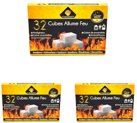 Pyrofeu Caja de 32 Pastillas Encendido de Parafina para barbacoas y chimeneas (Paquete de 3)