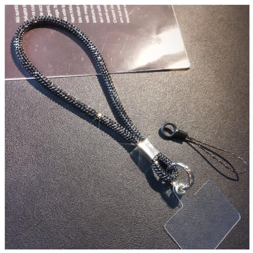 Hrlace Cordon universel pour téléphone portable - Strass - Strass - Cristal - Pour téléphone portable - Dragonne avec patch pour tous les smartphones - Noir