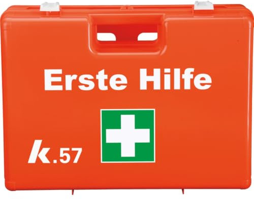 K.57 Erste-Hilfe-Koffer Pro, Füllung DIN 13169:2021, leuchtorange, Maße: 430x305x150 mm, mit Wandhalterung