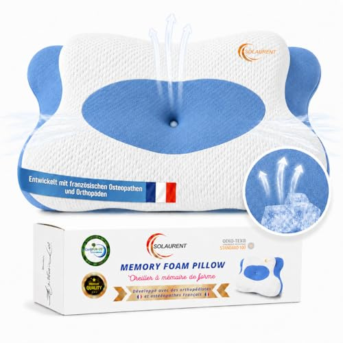 SOLAURENT MorphéaLux® Ergonomisches Nackenkissen, Schmerzlinderung, orthopädisches Nackenkissen, Schmetterlingsform, jede Position, Anti-Schnarchen und Apnoe