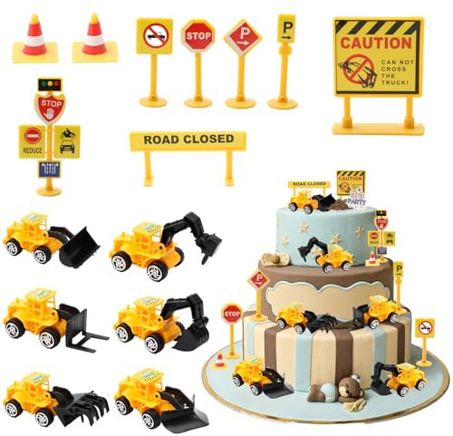 Decorazione per torte da cantiere, 2 anni, 16 pezzi escavatori per torte con veicolo da costruzione, escavatore, decorazione per torte, in metallo, plastica, per bambini, 2, 3, 4, 5 anni
