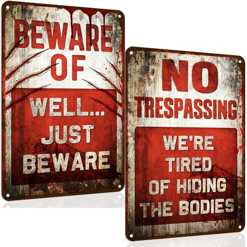 2pcs Halloween Decorations Outdoor Indoor,Halloween Accessories Scary Metal Sign,Halloween Garden Party Decor Front Door Props,Outside Haloween Ornaments,Halloween Party Decor Door Wall (Style 1)
