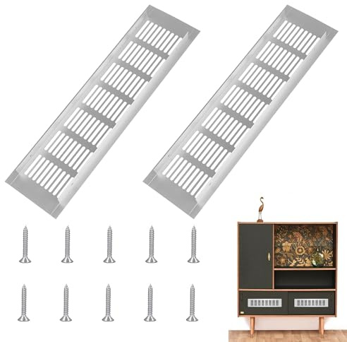 2 cubiertas de ventilación de aleación de aluminio para paredes, rectangulares y hermosas rejillas de ventilación de zócalo de cocina, con tornillos, adecuadas para armarios y armarios.