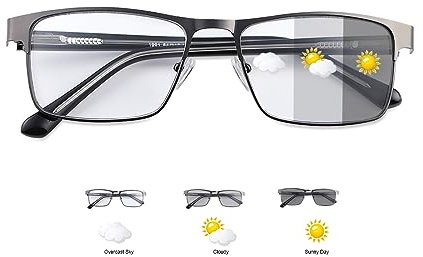 YIMI Photochromic Nearsighted Distance Glasses Spring Hinge UV400 Sunglasses Anti-Blue Light Myopia Glasses for Men Women (Black, -2.50, x)