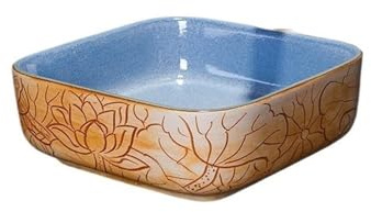 GLigeT Lavabo Salle de Bain Lavabo de Salle de Bain en céramique à Motif de Lotus, Style rétro Artistique, Fait à la Main (Vasque Simple) Vasque à Poser