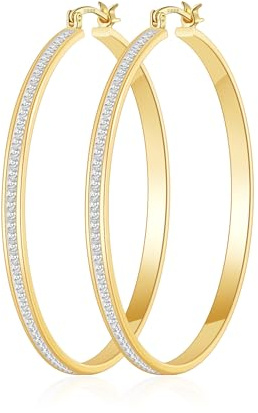 RANKEEF Creoles Or Femme Tendance Grande Creoles Strass Sans Nickel Grande Creole Hypoallergéniques Zircon Cubique Créoles Plaqué Or