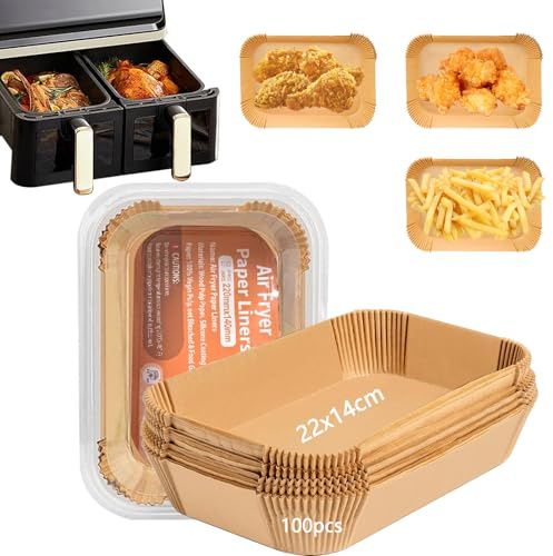 Bizcasa Carta Forno per Friggitrice ad Aria, BPA Free, Monouso, 100 pezzi contenitori usa e getta in carta per teglia friggitrice ad aria, 22x14cm Rettangolare (100 Pezzi Rettangolare 22x14cm)