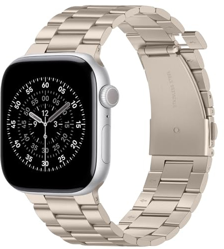 Suphart Aucun Outil Requis Bracelet Compatible avec Apple Watch 42mm 41mm 40mm 38mm, Métal Bracelet de Remplacement pour iWatch SE Série 11 10 9 8 7 6-1 (Lumière Stellaire)