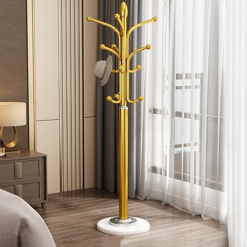 Stilvoller Marmorsockel, freistehend, mit 12 Haken, Metall-Design, großes Fassungsvermögen, perfekt für Eingangsbereich, Flur und Schlafzimmer, 30 x 30 x 177,8 cm, goldfarben