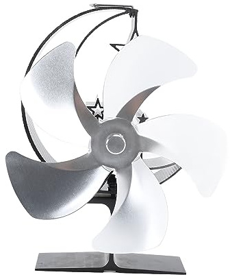 CHEOTIME Wood Burner Fan 5 Blades Ultra Quiet Air Circulation Heating Energy Saving Heat Powered Fireplace Fan for Ice Fishing Camping Wood Stove Accessories (Plata)