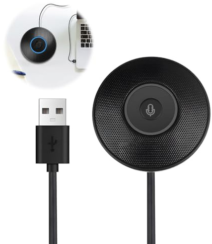 Microphone USB de Conférence, 2 Mètres Micro pour Ordinateur, Microphone à Condensateur Omnidirectionnel à 360° pour PC pour Réunion Cours en Ligne, Appel Zoom, Chat sur Skype, Plug and Play (Noir)