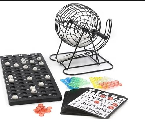 kaiyaya Bingo-Set mit Metall-Trommel, Inklusive 18 Bingo-Karten, 75 Bingo-Bällen, 150 Chips, Bingo-Maschine für Erwachsene, Familien- oder Gruppen-Freizeitspiele