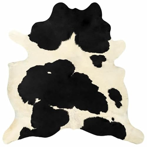 Eleganz Tappeto in vera pelle bovina, 150 x 170 cm, nero e bianco, rivestimento di lusso per soggiorno e camera da letto, durevole e facile da pulire
