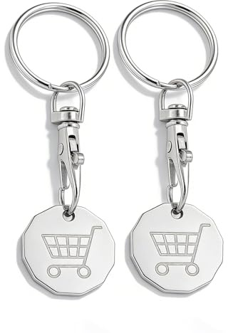LianSinGo 2Pack Trolley Token Stainless Steel Trolley Coin UK Pound Keyring for Shopping Carts Durable Metal Clip for Shopping Basket Locker