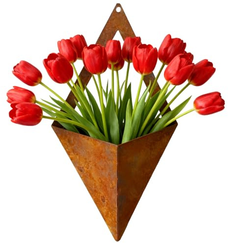 Wand-Pflanzgefäß, Metall, hängender Vintage-Behälter, 24 x 14 cm, robuste Wand mit bestickter Farbe, hängender Blumentopf mit stabilem Design, Übertopf für Zuhause, Outdoor, Garten,
