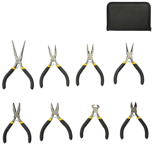 EVERGOODS 8-Piece Portable Jewelry Pliers Set, Multifunction Repair Tool Kit with Needle Nose, Slip Joint, Combination Pliers, Ball Head Pliers, Mini Bender & Wire Cutters for Jewelry Making, DIY Craf