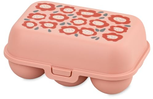 Koziol EGGS TO GO - Caja de almacenamiento para 6 huevos, caja de almacenamiento con cierre de clip, para frigorífico, caja de plástico para guardar huevos (6 huevos, color rosa)