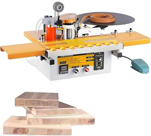 DDZJTPP Encoladora De Cantos Automática con Corte De Cinta, Canteadora para Madera Curva/Recta 1200W, con Pegado por Doble Cara Y Control De Temperatura, Ancho De Banda De 6-60 Mm