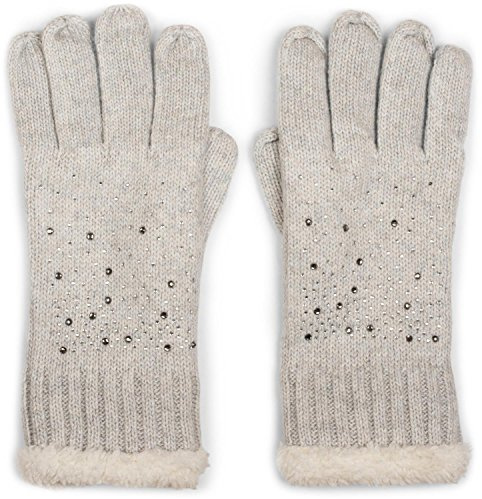 styleBREAKER warme Handschuhe mit Strass und Fleece, Winter Strickhandschuhe, Damen 09010010, Farbe:Hellgrau (One Size)