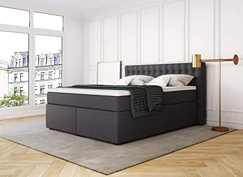 Betten Jumbo King Boxspringbett 180x200 cm mit 7-Zonen TFK Härtegrad H4 und 10 cm V2-Topper | Farbe Anthrazit | div. Größen verfügbar
