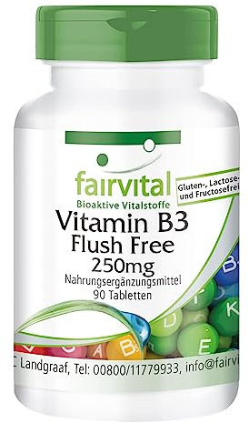 Fairvital | Vitamin B3 Flush Free - Niacin 250mg - HOCHDOSIERT - VEGAN - 90 Tabletten