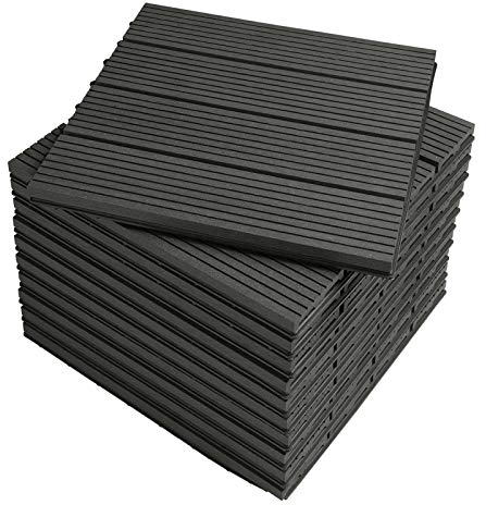 WOLTU WPC Terrassenfliesen Terrassendielen Fliese in Holzoptik Bodenbelag mit klicksystem Anthrazit (11 Stück /1 m²)
