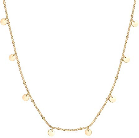 Happiness Boutique Damen Kette Plättchen 18K Goldüberzug Runde Kreis Anhänger Halskette