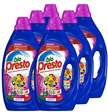 Bio Presto Liquido Color Detersivo Lavatrice liquido per Capi Colorati, Formula Potenziata - 6 x 19 Lavaggi (114 lavaggi)