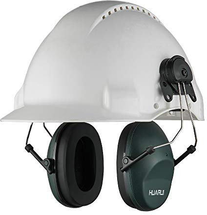 HUARUI Noise Cancelling Helmet Attachable Ear Muffs Blocking Sound Reduction Ear Protection for Construction Site, Adaptors (Dark Green)