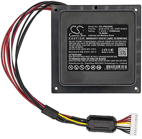 Replacement Battery for JBL model, fits Part No PartyBox 300, JBLPARTYBOX300CN 7.4V Li-ion 10400mAh/76.96Wh 490.0g / 17.28oz Size: 106.00 x 104.40 x 47.00mm