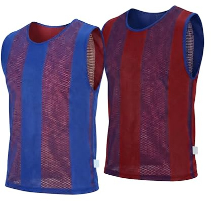 Vändbara träningshaklappar paket med 10 fotboll hockey nätboll utomhussport aktivitet dubbelsidig två färger junior ungdom vuxen storlekar unisex T-shirts nättröja (kungsblå/röd, senior (XL till XXL))