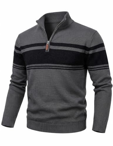 KEFITEVD Mens Jumper 1/4 Zip Smart Casual Sweater Knitted Golf Jumpers UK