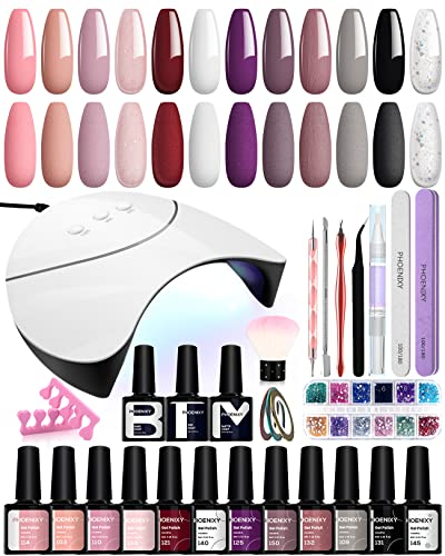 Phoenixy 12 Farben U V Nagellack Set mit Lampe Gel Nägel Set Gelnägel Starterset Geschenk Für Frauen