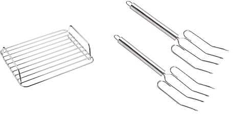 MasterClass Large Roasting Rack, Stainless Steel, 32 x 23.5 x 8 cm & Stainless Steel Meat Lifting Forks (Set of 2), Silver