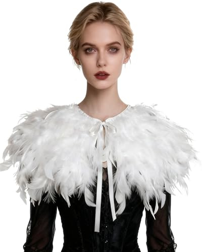 keland Feder Cape Stola Schwarz Weiß Beige Schal Halloween-Kostüm