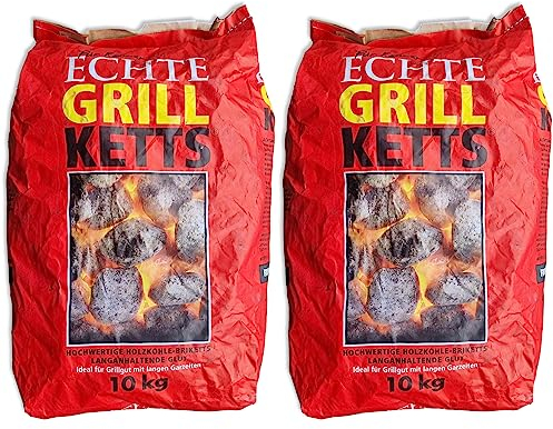 20kg Premium Grillbriketts Grillketts „100% Made IN Germany“ Kohle Holzkohle für Kugelgrill Holzkohlegrill ideal für Dutch Oven Smoker Briketts Grill Kohle
