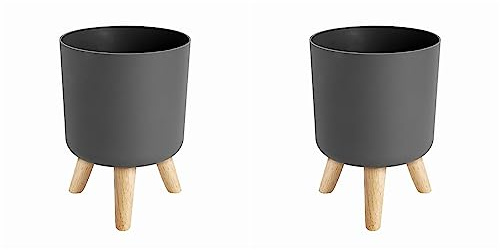 VENEKA 2 macetas modernas con patas de madera, para dormitorio, sala de estar, suelo, maceta de pie